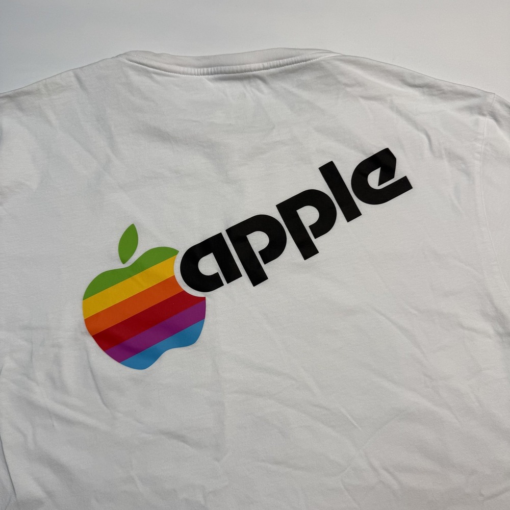 Rare Apple Shirt Mens Large White Rainbow Logo Graphic Tee Back Print Retro